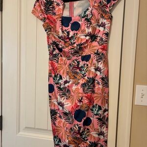 Grace Karin Tropical Floral Midi Dress pink with blue & white size M NWOT